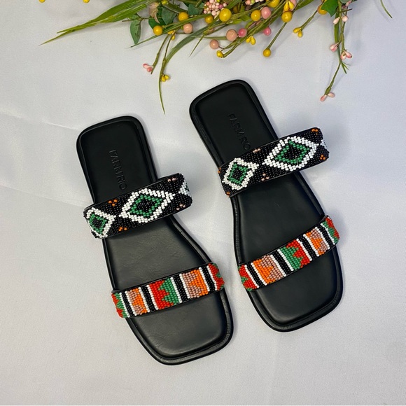 FARM RIO Black Beaded Square Toe Slide Sandals Size 6 - Picture 4 of 12